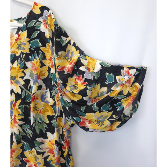 Ava & Viv Blouse Black Yellow Floral Puffed Sleeve Women 3X Fairy Office Boho - Picture 11 of 11